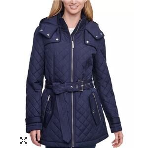 Tommy Hilfiger navy belted hooded coat (size S)